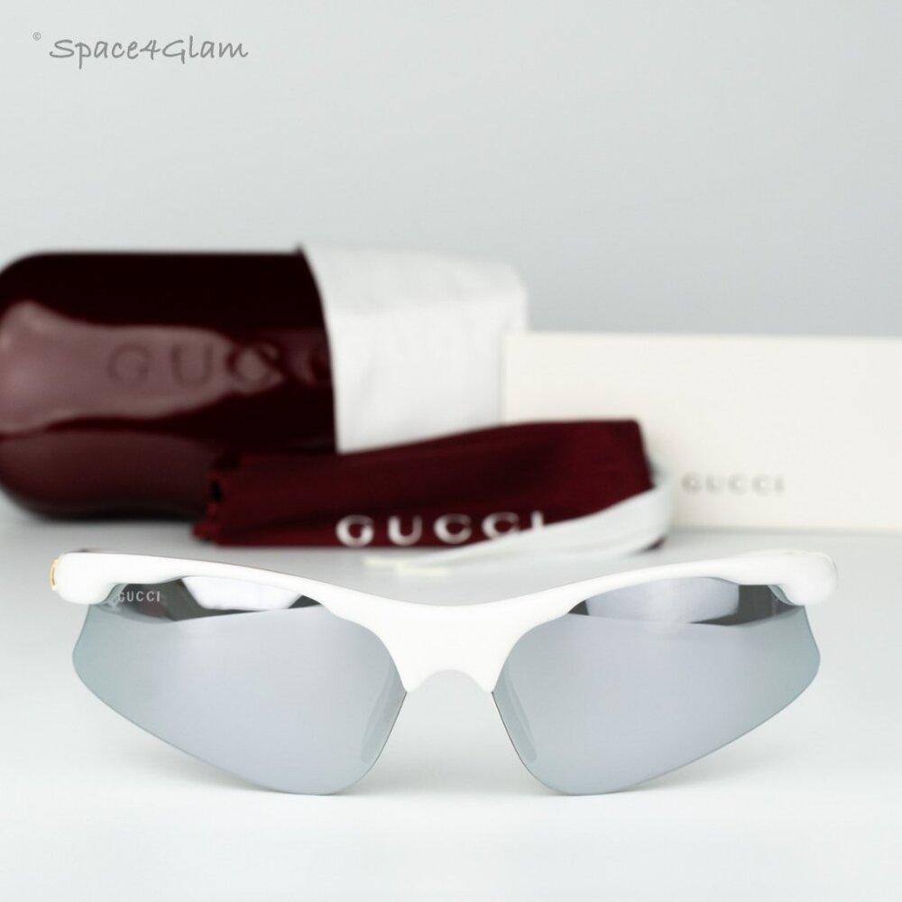 Gucci Men Sunglasses White Silver Mirror Mask GG1774S 002 BRAND NEW - Picture 3 of 12